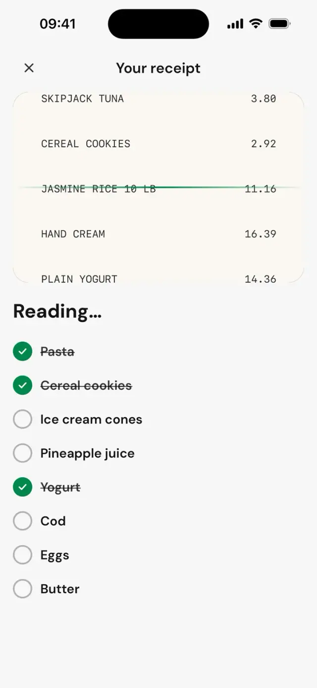 The receipt read line by line: “Reading…”