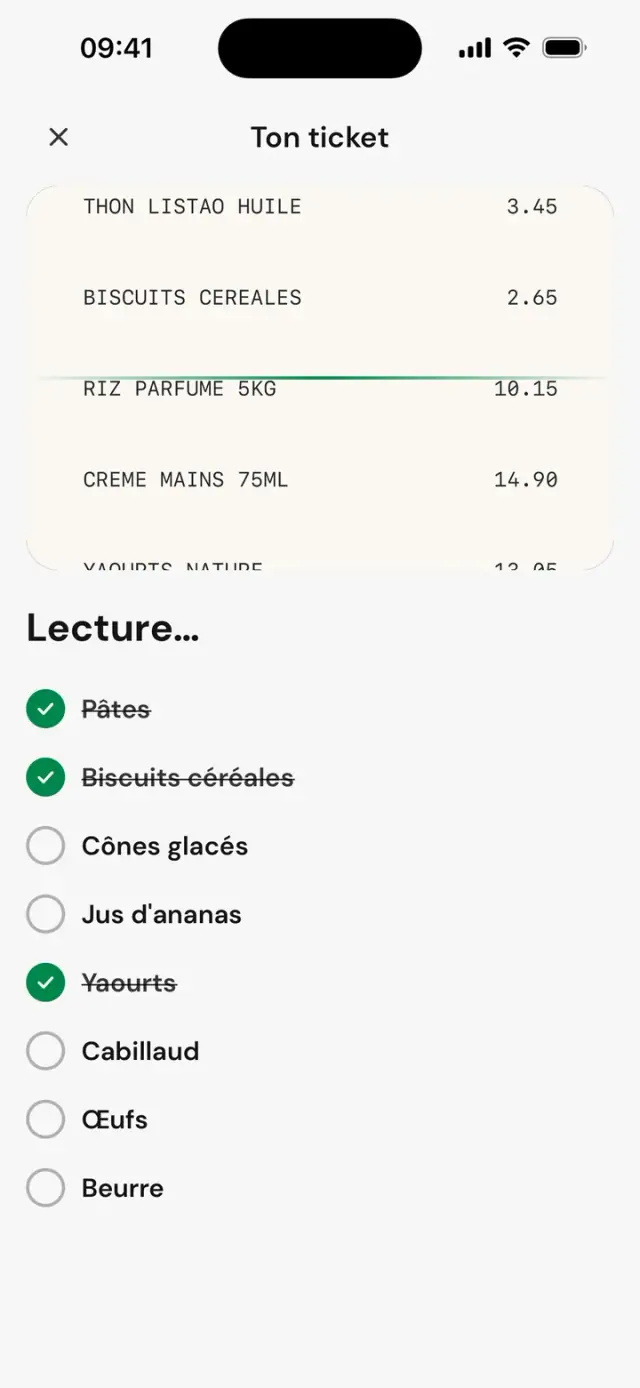Le ticket lu ligne à ligne&nbsp;: « Lecture… »