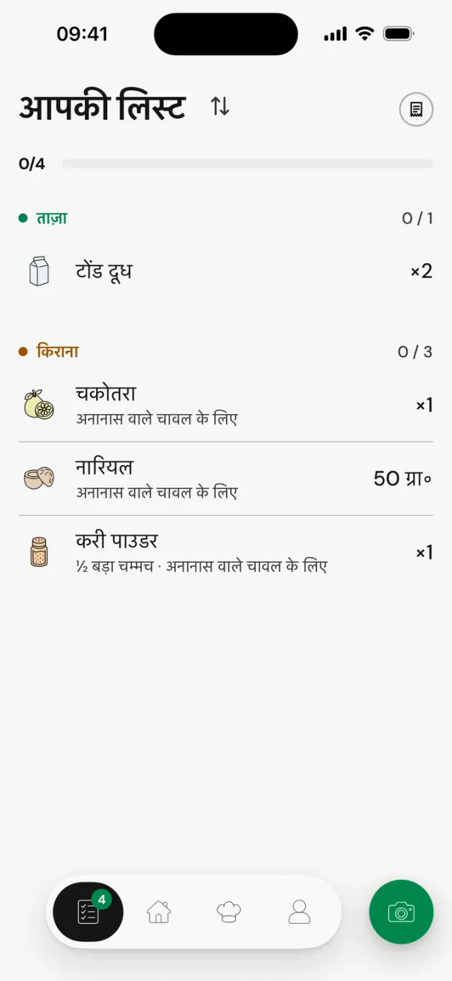 “अनानास वाले चावल के लिए” पोमेलो, नारियल और करी पाउडर वाली लिस्ट