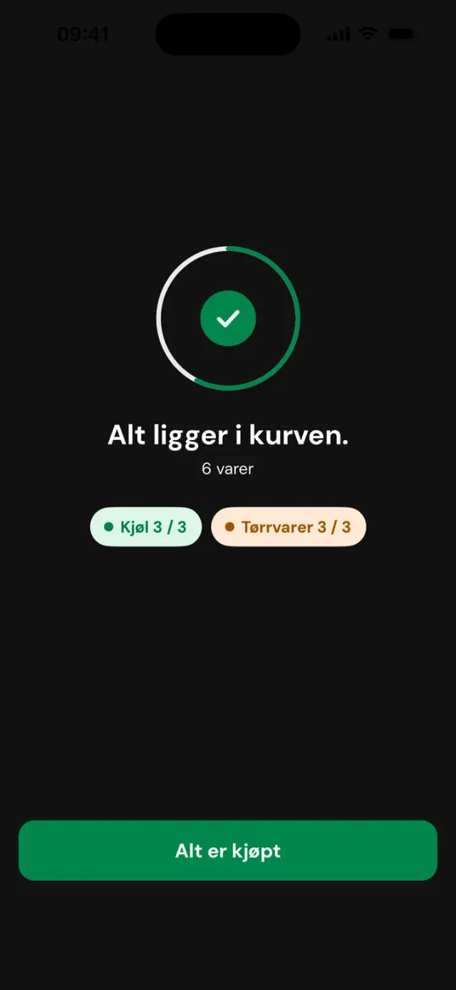 Skjermen «Alt ligger i kurven. 6 varer», Kjøl 3 av 3, Tørrvarer 3 av 3