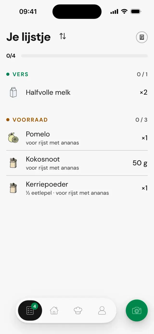 Het lijstje met pomelo, kokos en kerrie ‘voor Rijst met ananas’