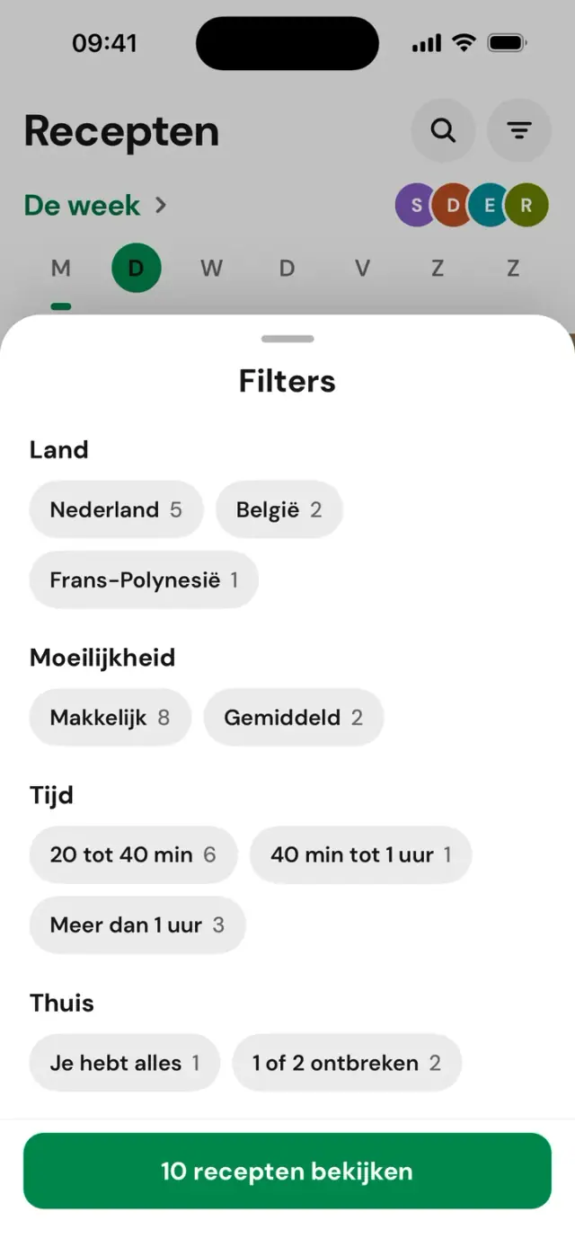 Paneel ‘Filters’: land, tijd, Thuis